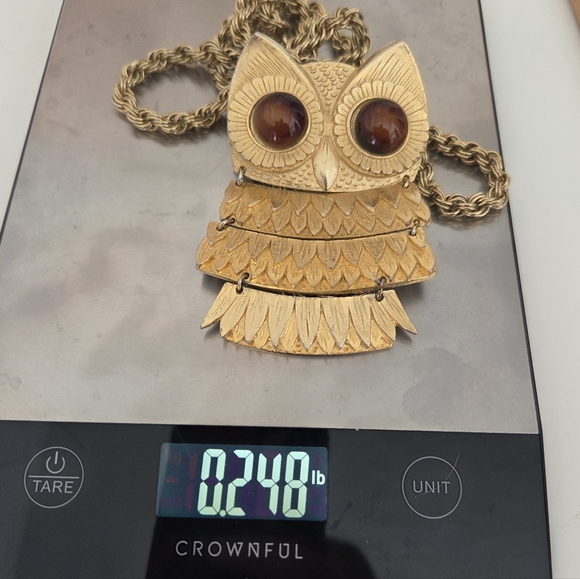 Gold Owl Pendant Necklace Pin - Picture 12 of 12